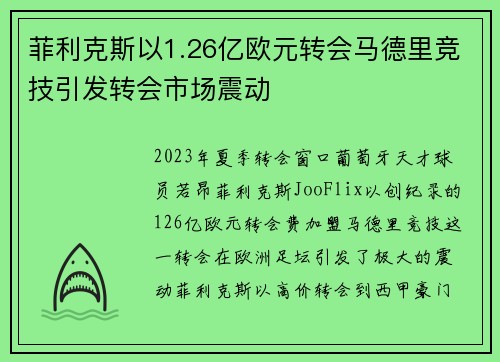 菲利克斯以1.26亿欧元转会马德里竞技引发转会市场震动